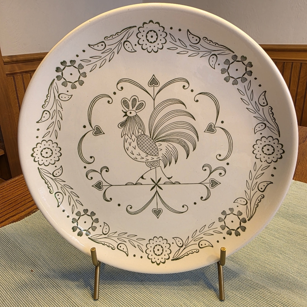 Green Rooster Folk Art Weathervane Plate 9"
